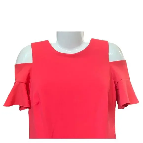 Calvin Klein Women's Rose Pink Cold Shoulder Knee Length Dress Back Zip SZ 4 NWT - Picture 7 of 11